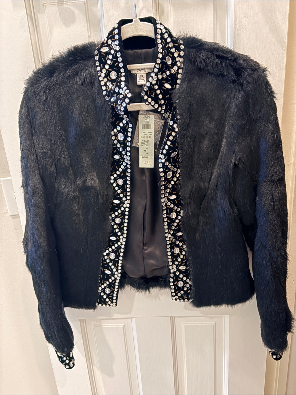 NWT MSRP$428 CACHE Vintage jacket 100% rabbit fur, w/embellishments size XS